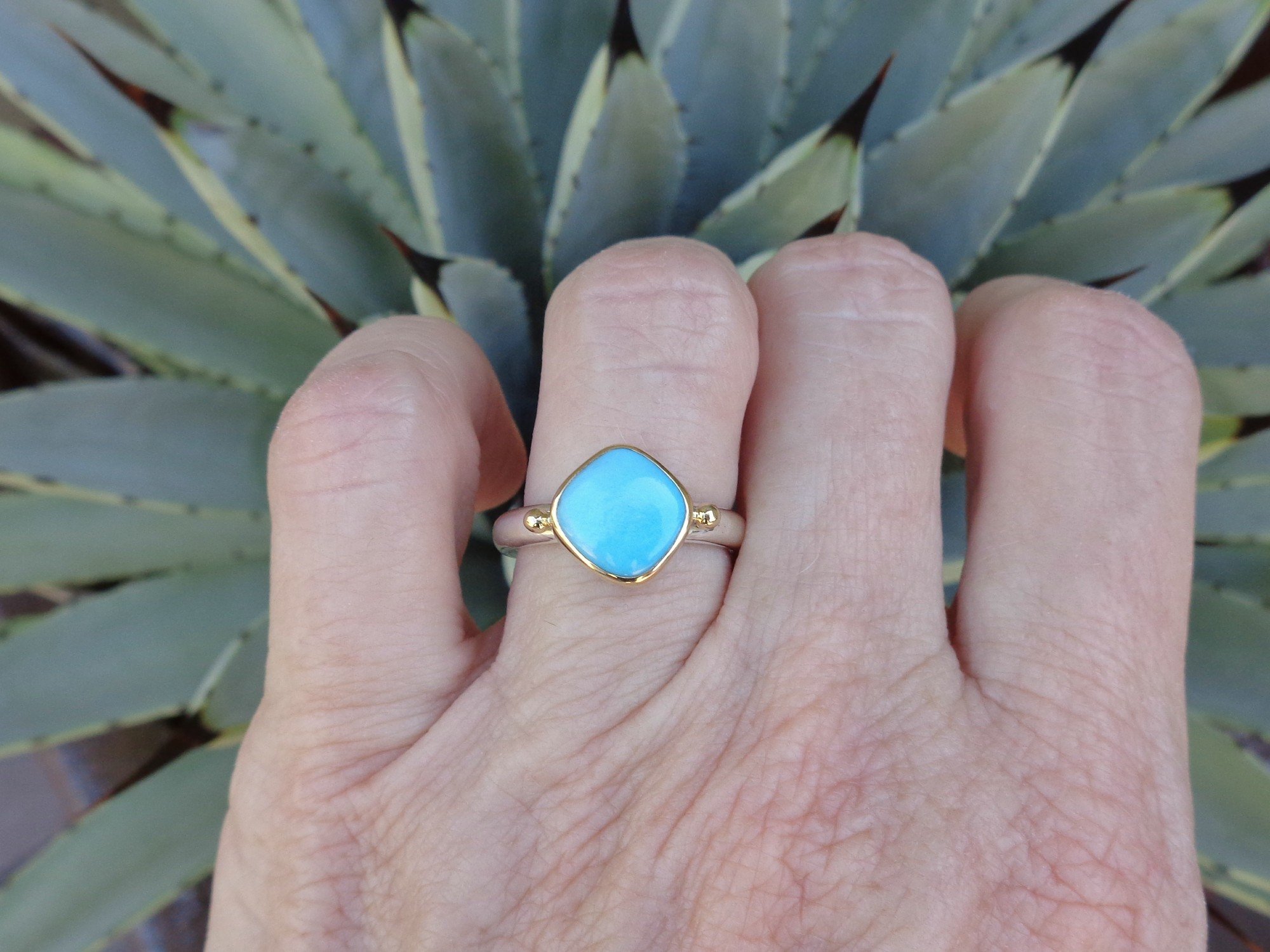 Sleeping Beauty Turquoise Ring in 18k Gold and Sterling Silver
